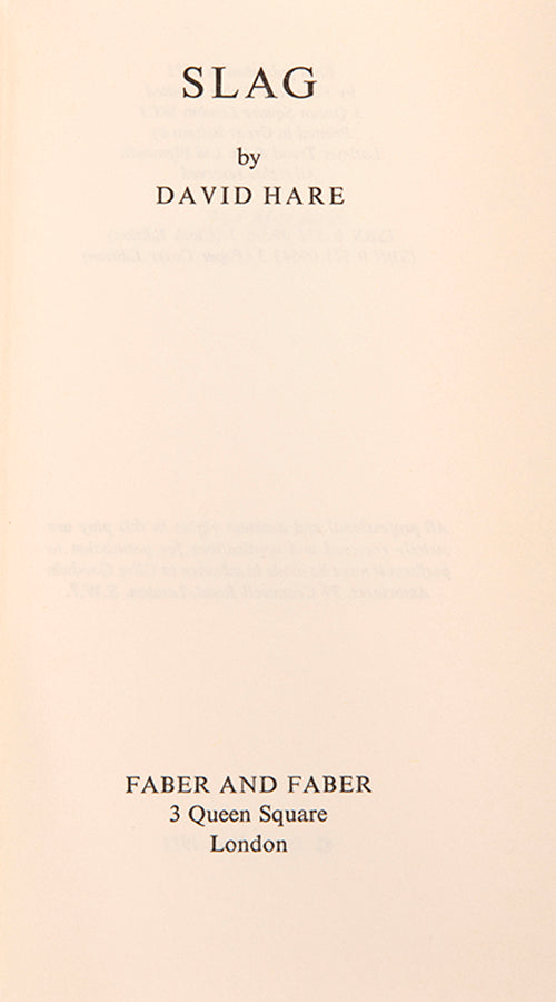 First edition of Slag by David Hare, the author's first published play.