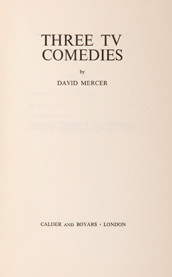 First edition of Three TV Comedies by David Mercer.