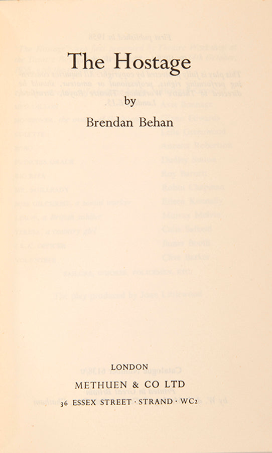 First edition of The Hostage by Brendan Behan.