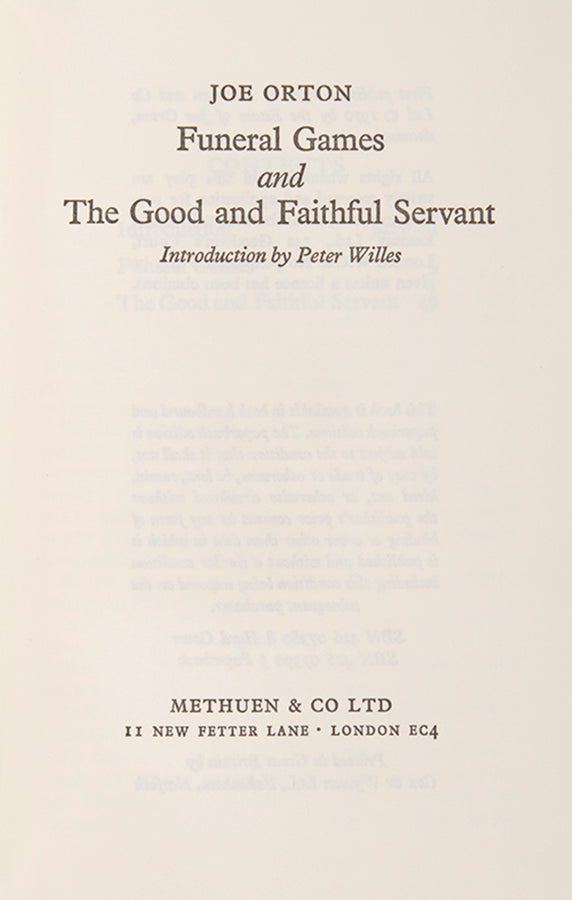 First edition of Funeral Games and The Good and Faithful Servant by Joe Orton.