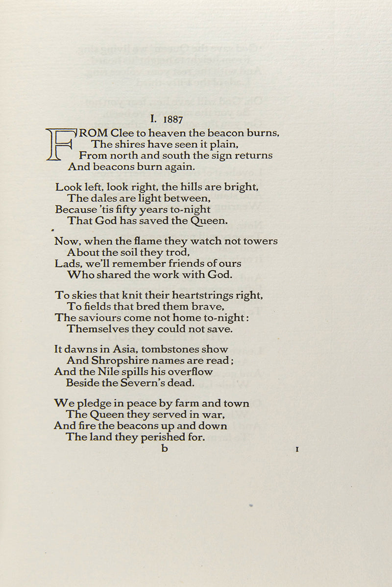 A beautiful copy of A.E. Housman's A Shropshire Lad, number 400 of 1000 copies published for the Medici Society, bound in green onlaid morocco by Bayntun Riviere.