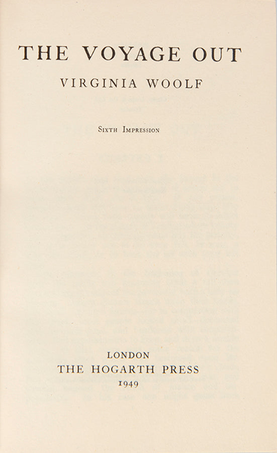 First edition, sixth impression of The Voyage Out by Virginia Woolf, bound by Bumpus.