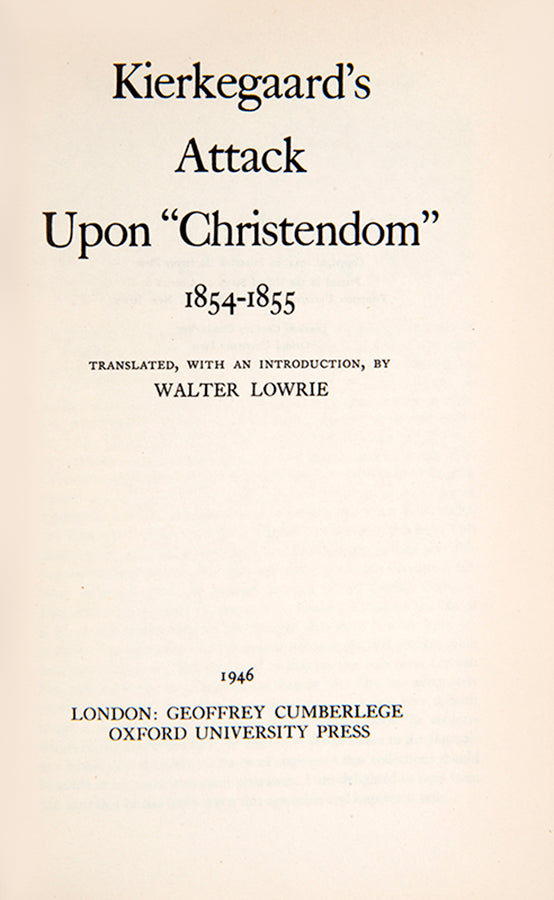 The first edition of these collected articles by Søren Kierkegaard attacking Christendom, seeking to restore the individual's relationship to God.