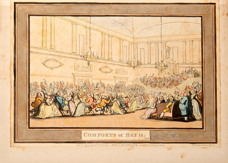 The first and only issue of the 12 plates comprising Comforts of Bath by Thomas Rowlandson, one of his rarest sets.