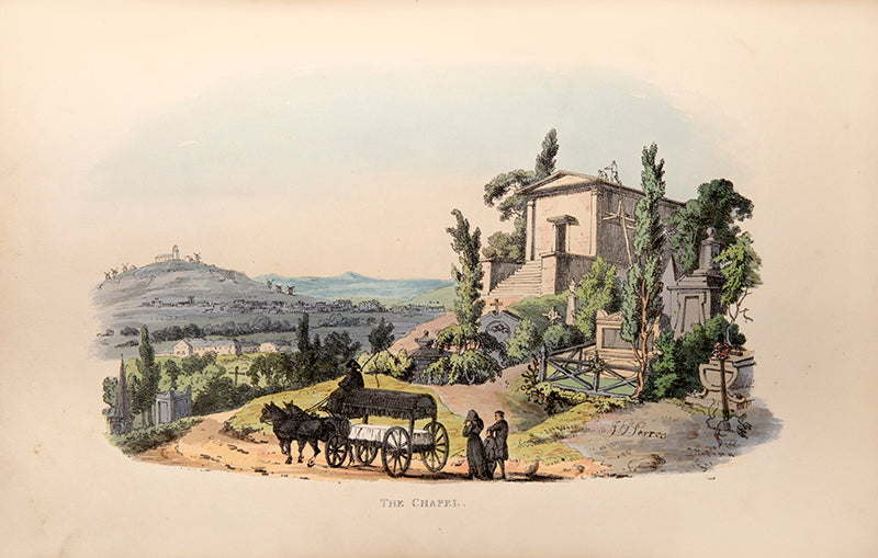 First edition of Picturesque Views of the Principal Monuments in the Cemetery of Pere La Chaise by John Thomas Serres, with 10 hand-coloured lithograph plates.