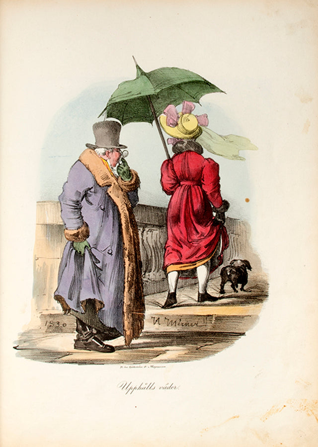 Stockholmska Scener by Hjalmar Morner, containing 16 lithographs of humerous scenes of Swedish life.