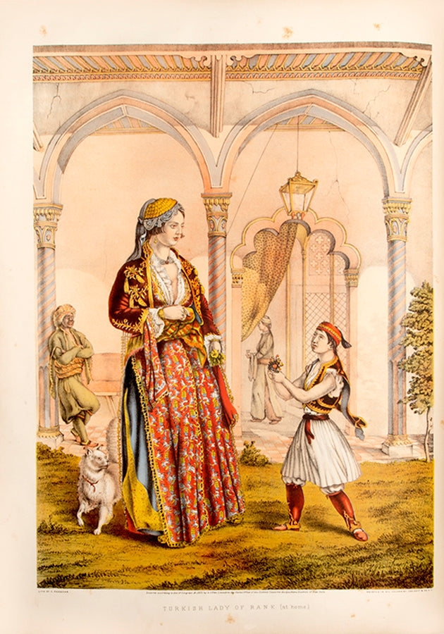 The first edition of The Oriental Album by Henry Van Lennep, containing 20 chromo-lithographed plates depicting Turkish, Armenian, and Jewish dress.