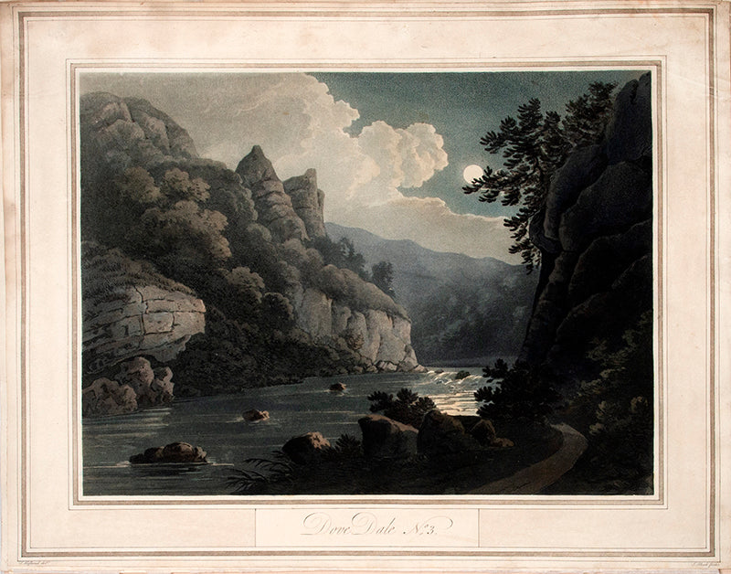 First edition of Six Views in Derbyshire by Thomas Barber and Thomas Hofland, containing 6 landscape hand-coloured aquatint plates of Dove-Dale and Matlock.