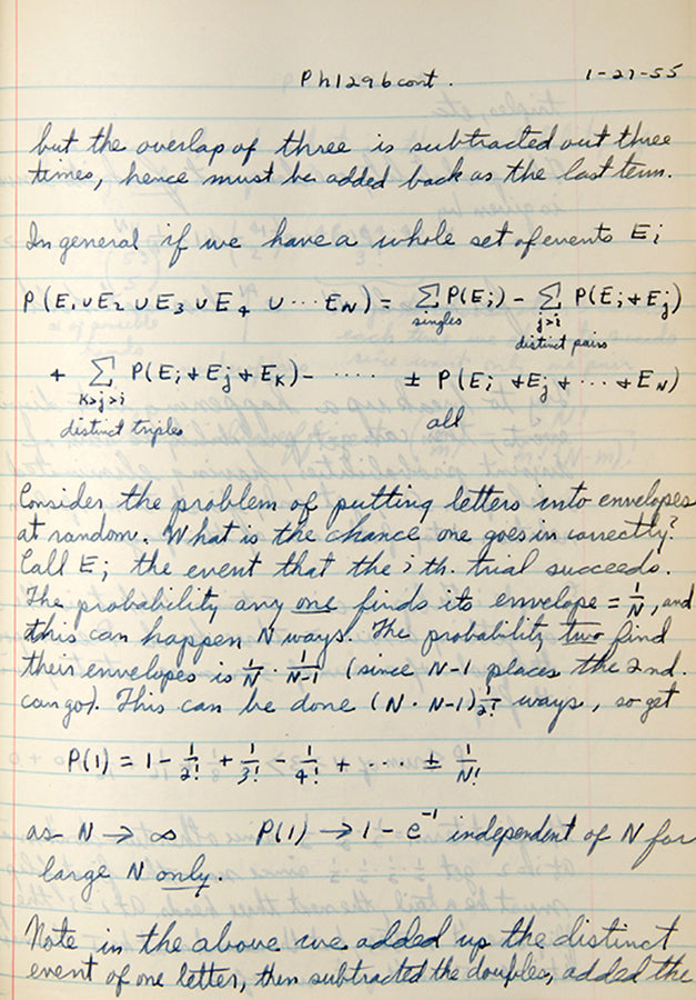A rare, complete set of lecture notes made by prominent NASA scientist Ray L. Newburn when he was a student in Richard Feynman's advanced mathematical physics course at Caltech in 1954 and 1955.