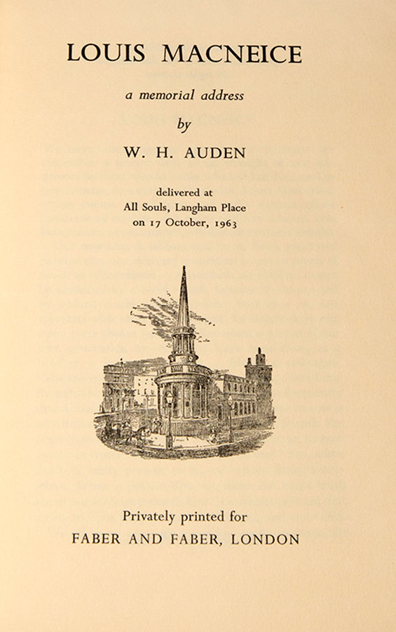 First edition of Louis Macneice: a memorial address by W.H. Auden.