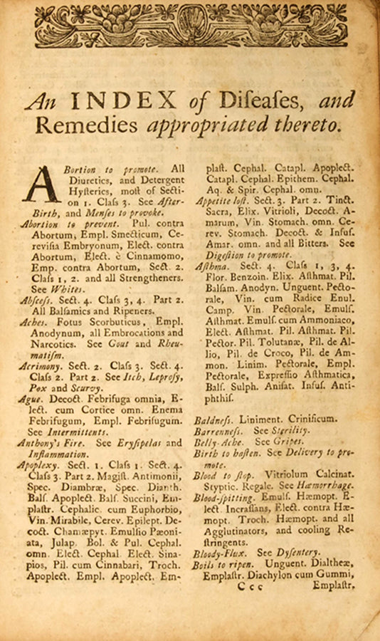 The eleventh edition of John Quincy's popular Pharmacopoeia Officinalis & Extemporanea, or English Dispensatory.