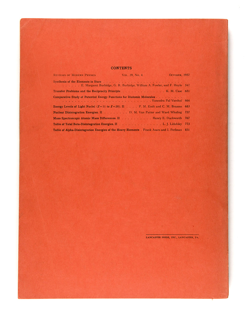 Synthesis of Elements in Stars.