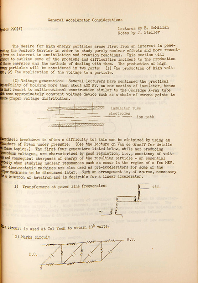 Rare set of mimeographed lecture notes from an experimental physics course connected with Berkeley's Radiation Laboratory, with chapters by three Nobel Prize winners, 1950.