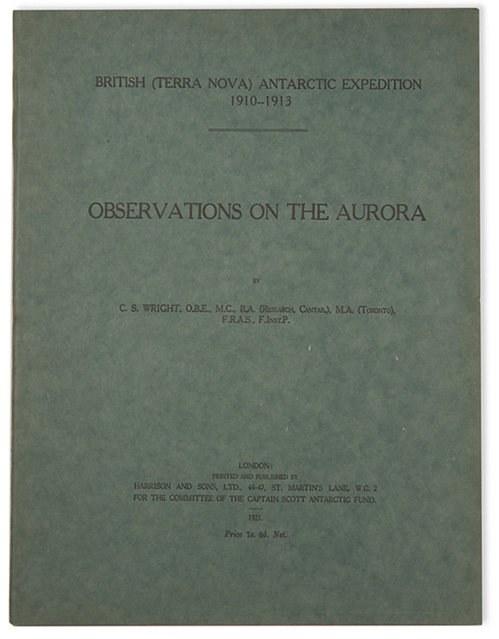 An official report into the auroral observations made at Cape Evans and Cape Adare during Captain Scott's 'Terra Nova' expedition.
