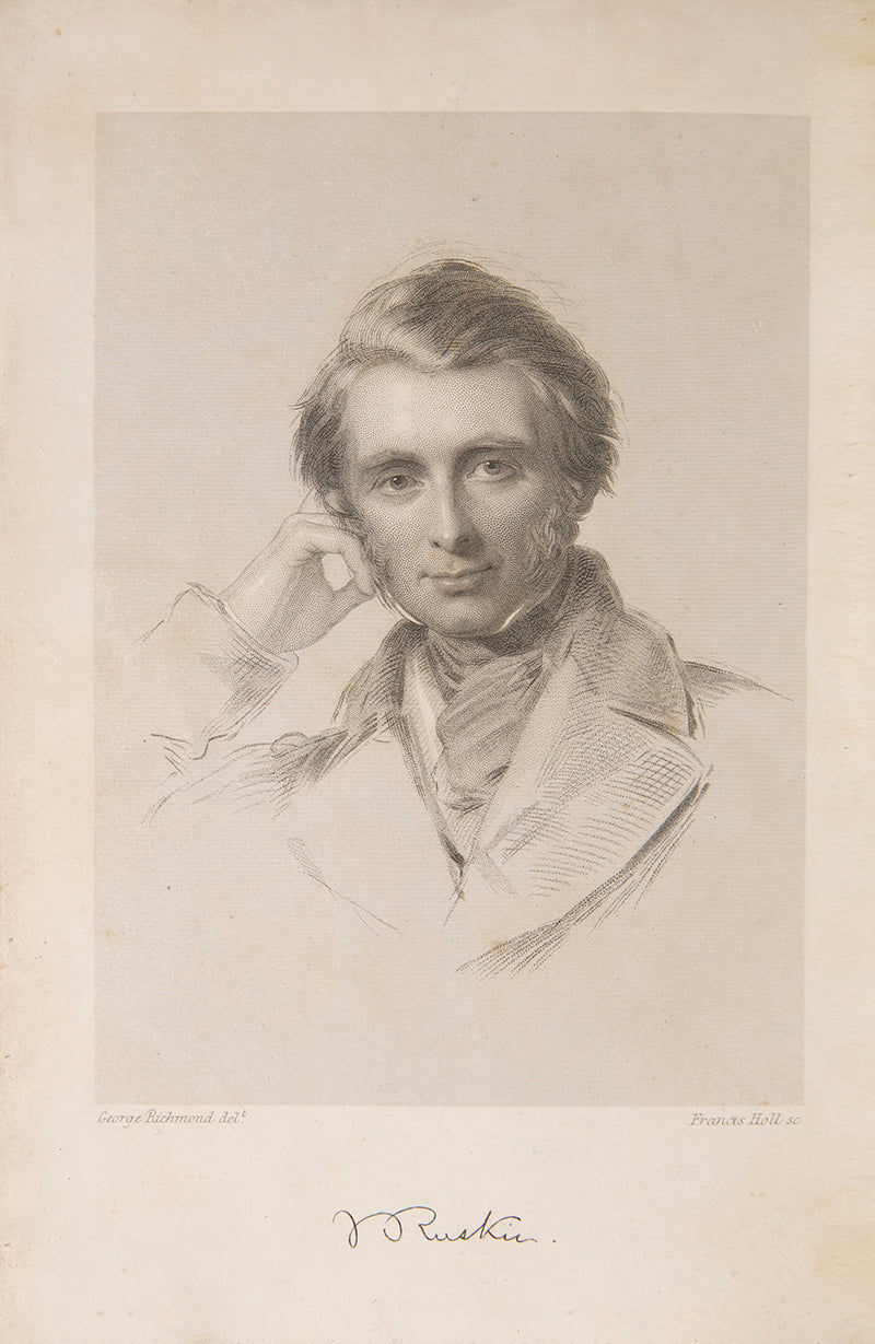 Selections from the writings of John Ruskin, later printing, quarter bound in red leather, over marbled boards, with gilt lettering to spine