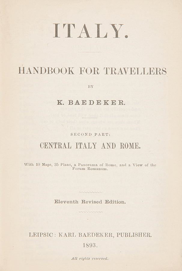 Town plans include Arezzo, Ancona, Rimini, Ostia and Siena as well as several on Rome and the Vatican city. Issued c.1893.