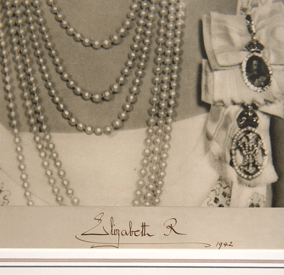 Black & white photographic prints of King George VI by Hugh Cecil, signed and dated by the King, the other of Queen Elizabeth by Dorothy Wilding, also signed and dated
