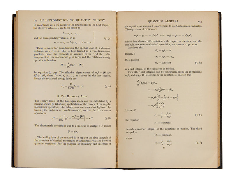 The scarce first edition of An Introduction to Quantum Theory, the first book by George Frederick James Temple, an English mathematician who made significant contributions to quantum mechanics.