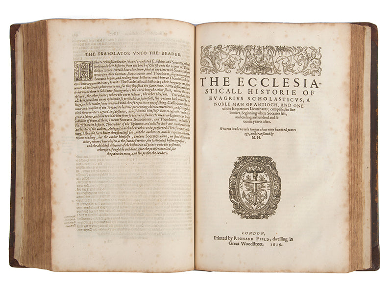 An early edition in English of Eusebius' Historia Ecclesiastica, and the hsitories of Socrates Scholasticus and Evagrius Ponticus, this translation by Meredith Hanmer