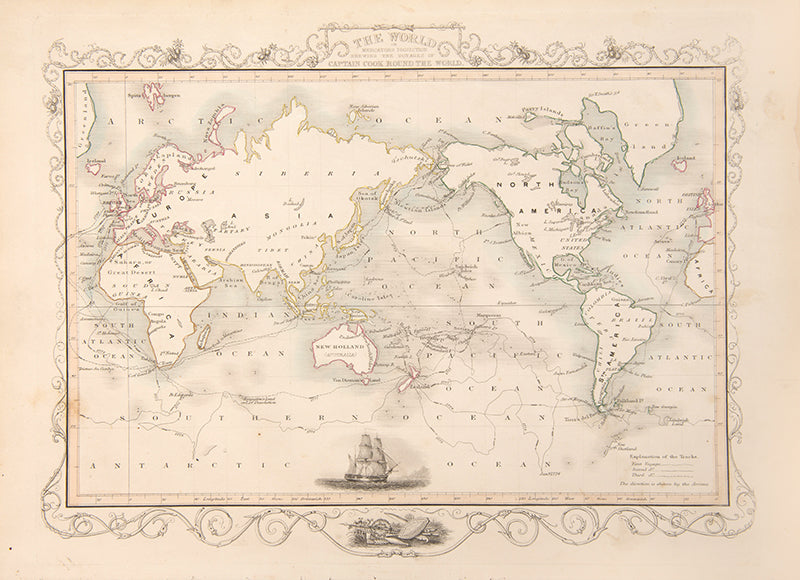 The World on Mercators Projection Shewing the Voyages of Captain Cook Round the World.