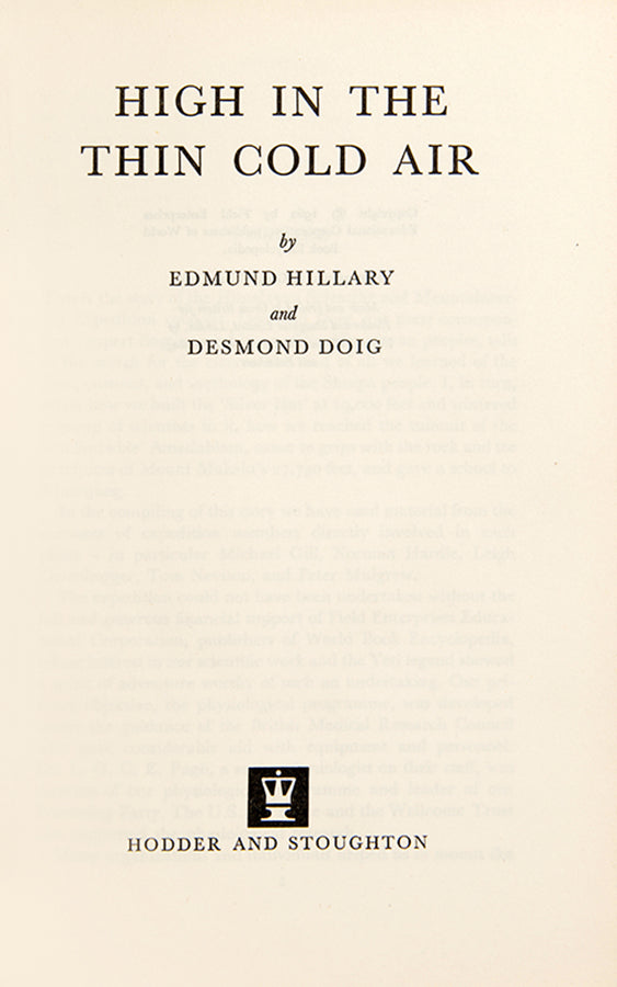 This publisher's file copy covers the Himalayan Scientific and Mountaineering expedition whose main purpose was to carry out physiological research into high altitude acclimatization.