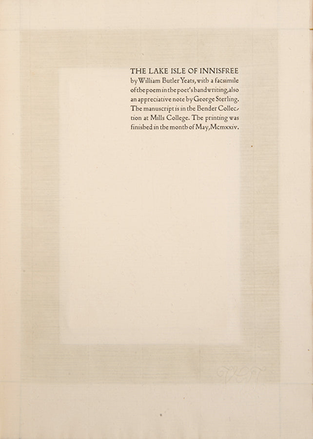 Limited edition of The Lake Isle of Innisfree by Willaim Butler Yeats, one of 450 copies.