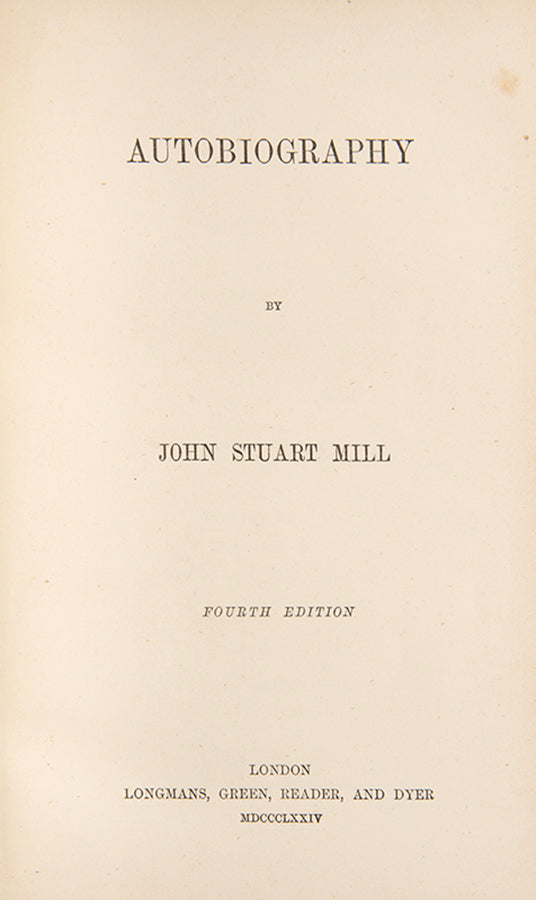 A smart copy of J.S. Mill's autobiography in an armorial binding for Brasenose College, Oxford
