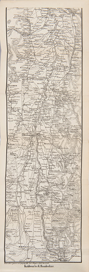 The architectural and landscape designs on the Biedemeier bindings represent the area covered by Baedeker.