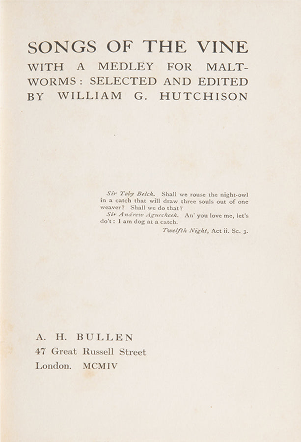 The first edition of William Hutchison's Songs of the Vine, a collection of poems on wine and drinking more generally
