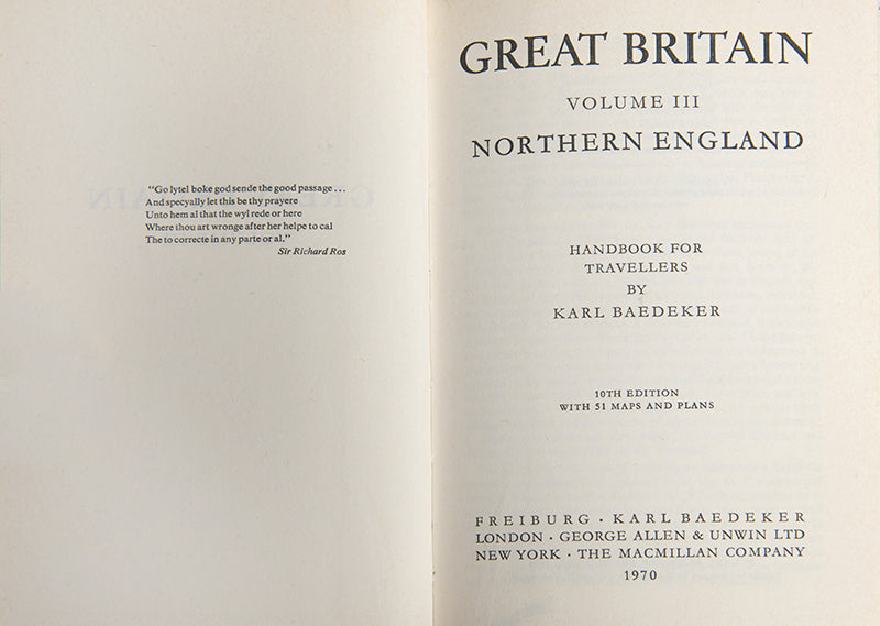 Great Britain was the last of the post-war editions published by Baedeker. The fourth volume on Scotland, though advertised was never published.