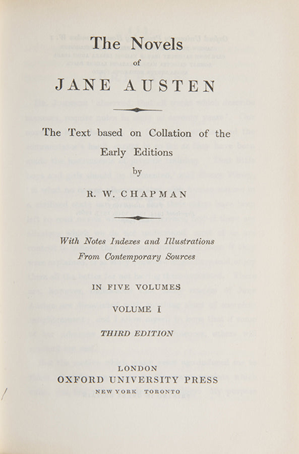 A habndsome set of Jane Austen's six published novels, bound by Sangorski & Sutcliffe in green morocco backed cloth boards.
