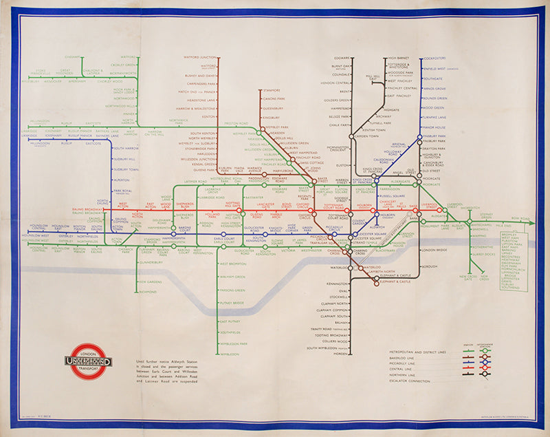 1941 Quad Royal poster map of the London Underground.