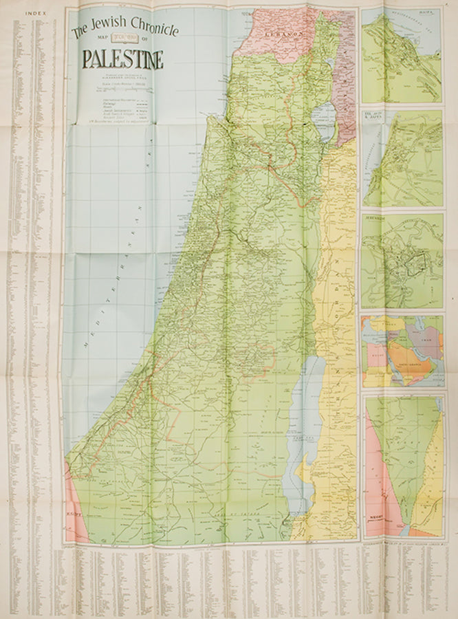 Rare early map of the young state of Israel published by the London-based periodical, The Jewish Chronicle showing Israel's proposed borders.