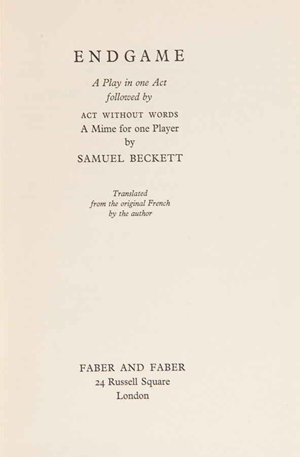 First edition in English of Endgame by Samuel Beckett.