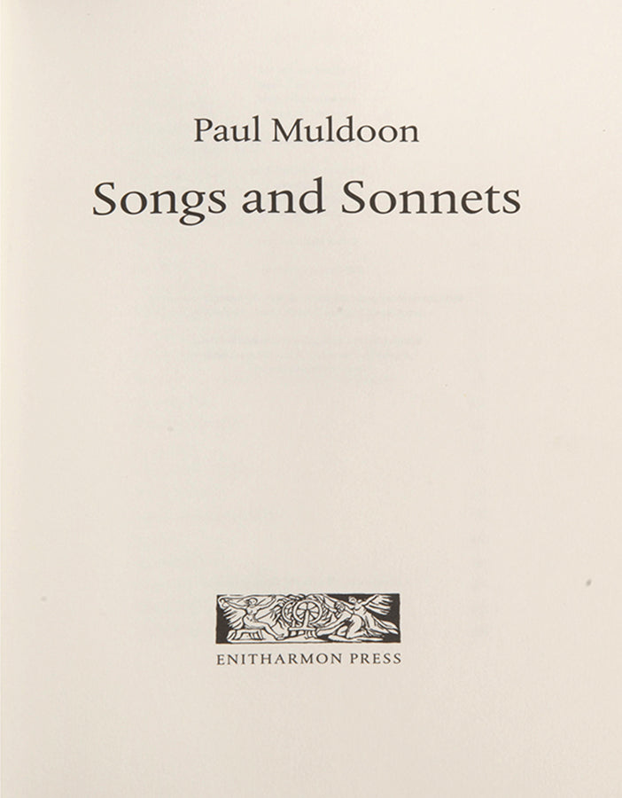 First edition of Songs and Sonnets by Paul Muldoon, 2012.