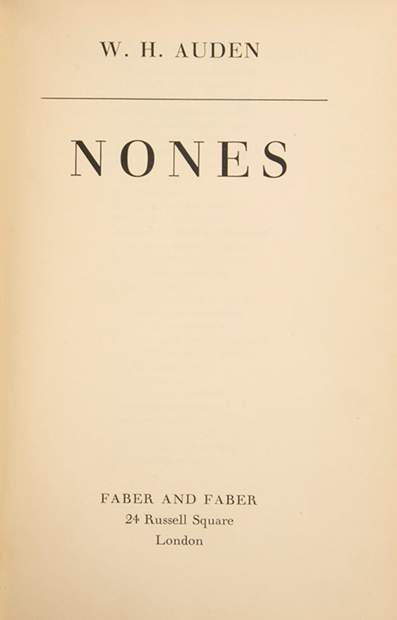 First UK edition of Nones by W.H. Auden, 1952.