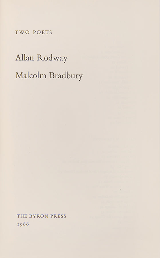 A charming first edition of poetry signed by both poets, Malcolm Bradbury and Allan Rodway.