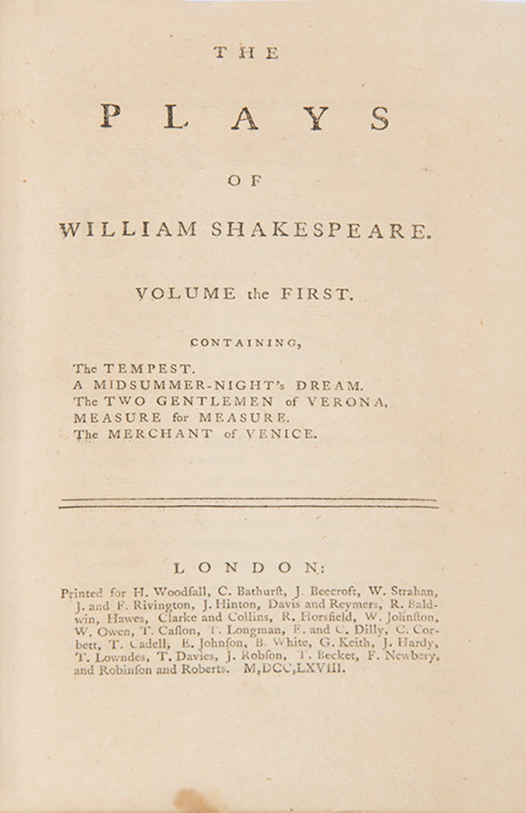 Early Johnson edition of The Plays of William Shakespeare, in a lovely contemporary binding.