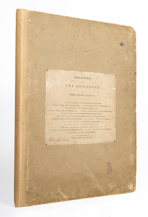 Presentation copy of Jon Soane's Description of the House and Museum on the North Side of Lincoln's Inn Fields, a scarce unpublished work describing his house turned museum towards the end of his life.