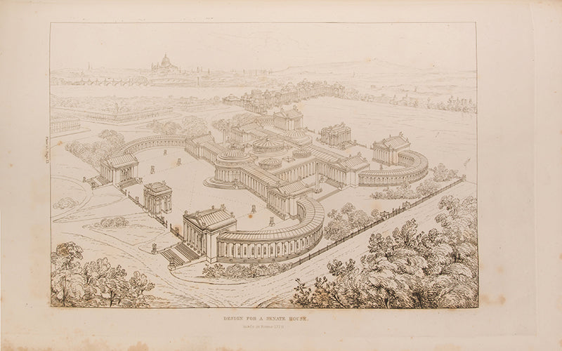 First edition of Designs for Public and Private Buildings by John Soane, exhibiting his designs including the Houses of Parliament, the Bank of England, and Hyde Park gate.