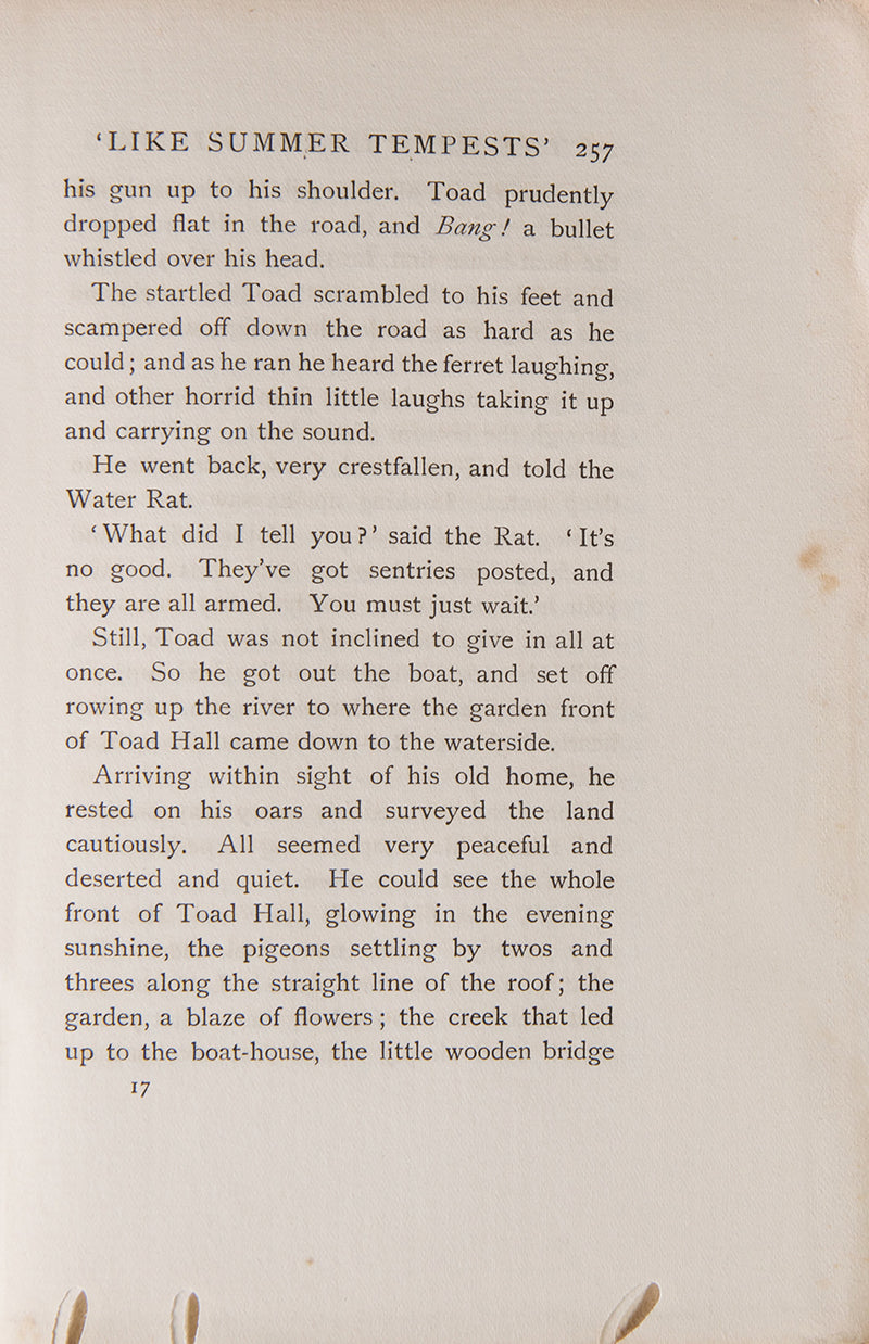 First impression, The Wind in the Willows, Kenneth Grahame, goog copy of a corner stone work of Edwardian literature, a tale steeped in nostalgia and parental love