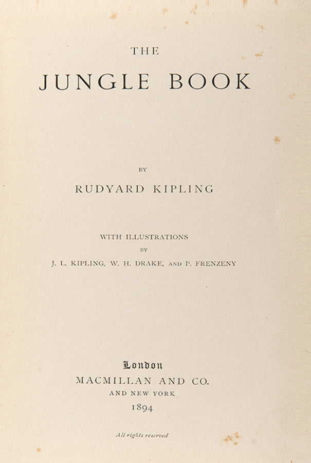 The jungle book in two volumes, with the original pictorial boards in very good condition, the gilt embossed covers are well preserved especially the second volume