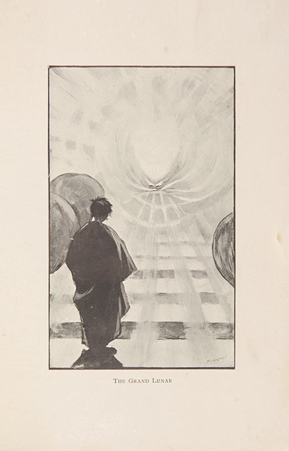 First UK edition of The First Men in the Moon by H.G. Wells, illustrated with twelve black and white drawings by Claude Shepperson. Inspired by Jules Verne's Journey to the Moon