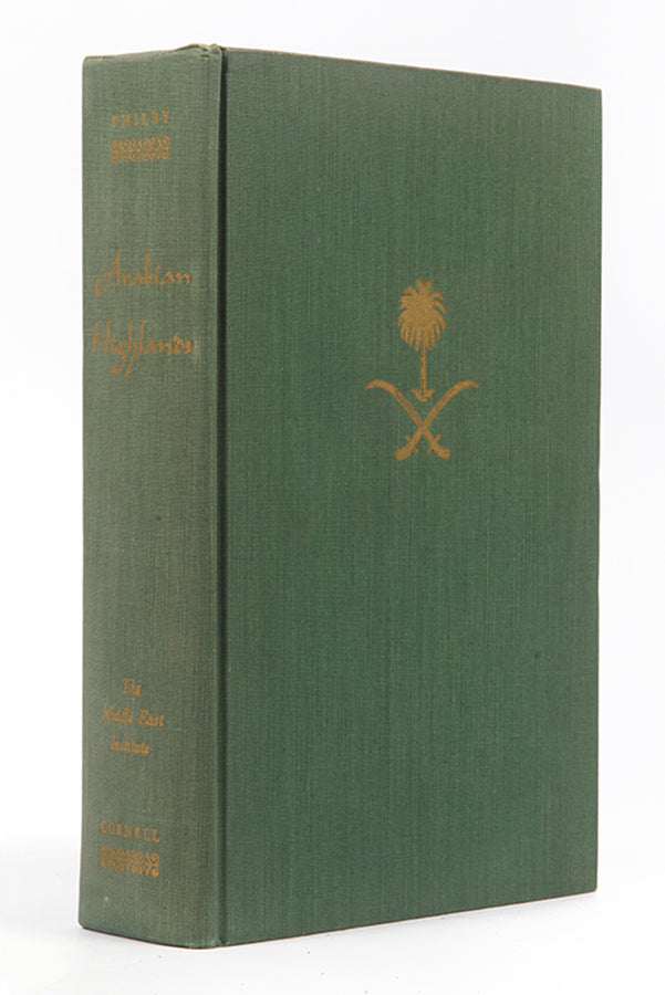 First edition of Philby's Arabian Highlands in the pictorial dust-jacket, with important large folding map of Qizan (Jizan).
