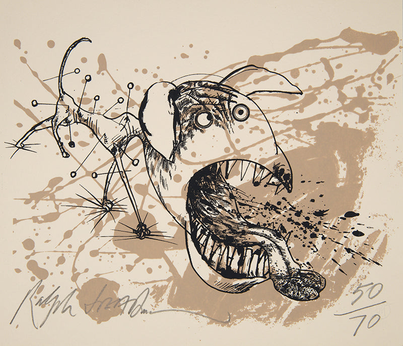 A limited edition Ralph Steadman publication, signed by the artist, featuring various depictions of dogs in his signature style.