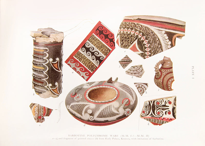 A full first edition set of The Palace of Minos by Arthur Evans, a vast work of over 3000 pages recording one of the most important excavations in the history of archaeology.