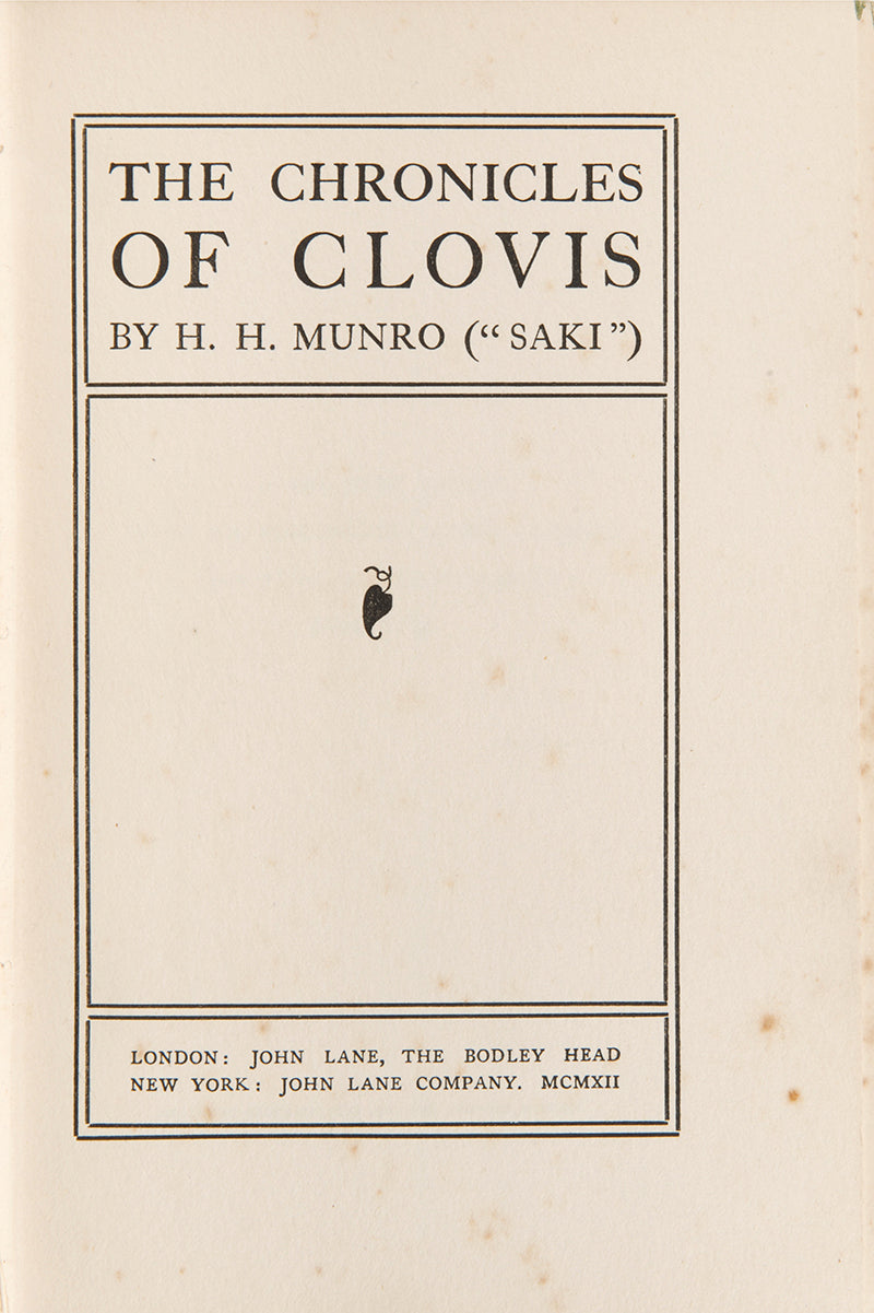 First edition of The Chronicles of Clovis by H.H. Munro.