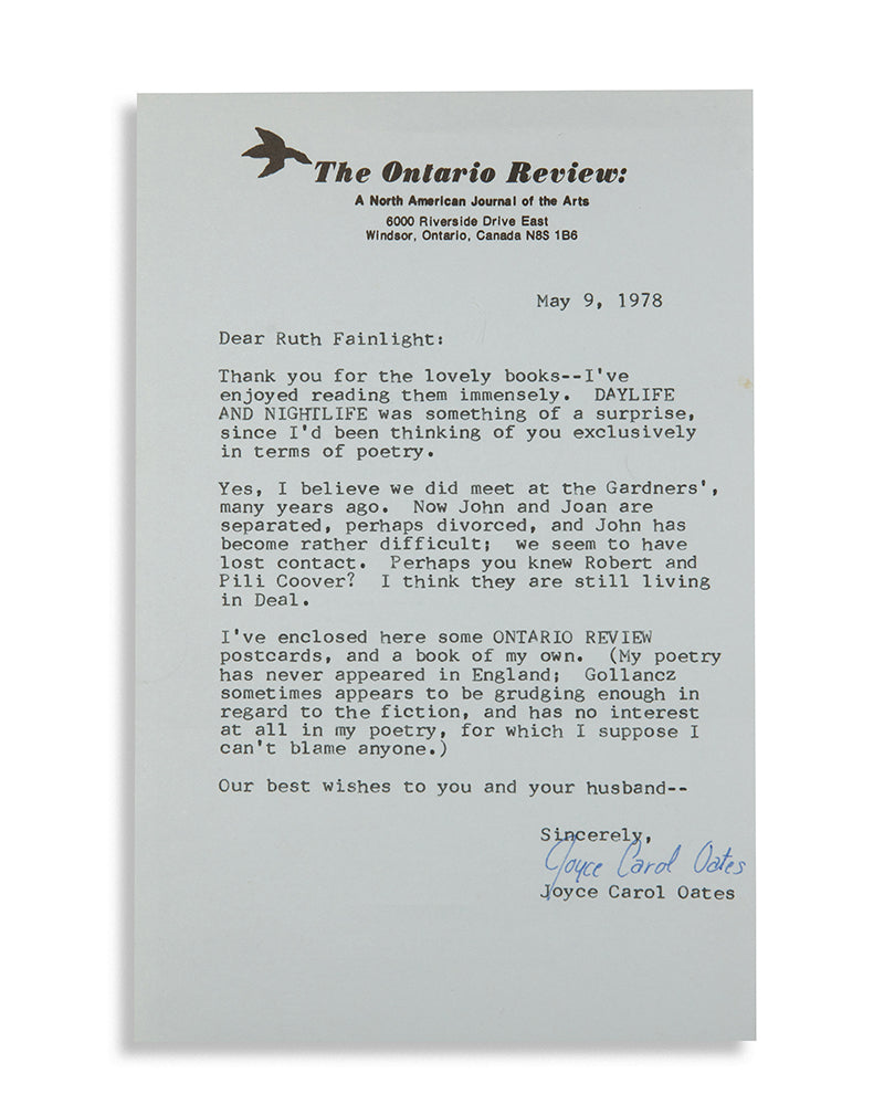 A fine copy of Season of Peril, by Joyce Carol Oates, first edition, limited to 60 copies, inscribed by author to Ruth Fainlight, including original ink drawing