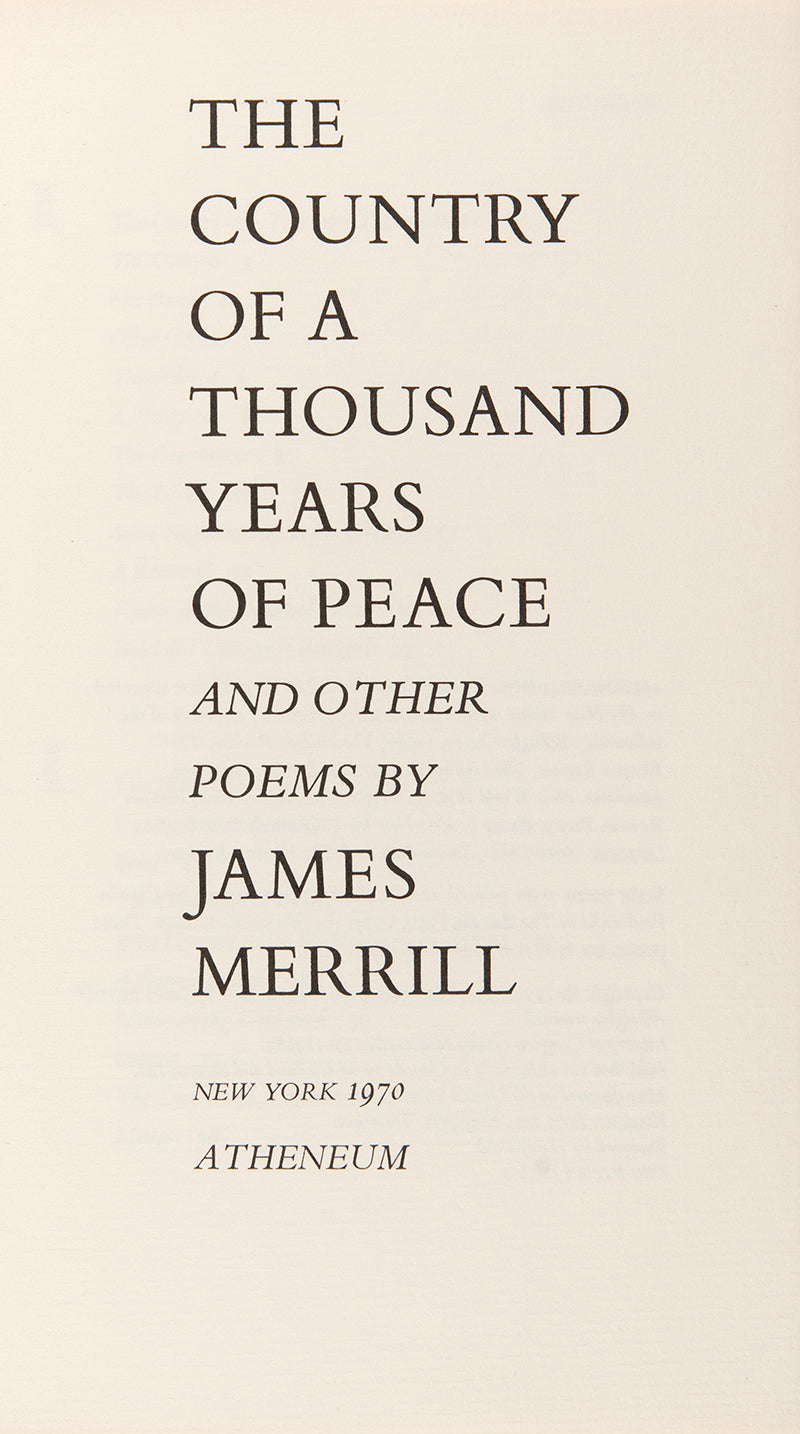 The Country of a Thousand Years of Peace, by James Merrill, first revised edition, inscribed by the author to his lover Peter Gillis