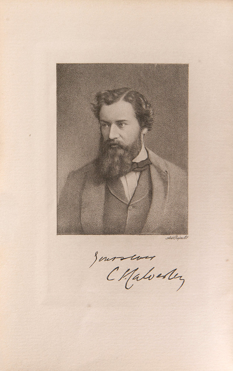 Later printing of complete works of Calverley, including poetical works and translations of Latin and Greek works, half-bound in vellum with green cloth boards, gilt title to spine with gilt tooling